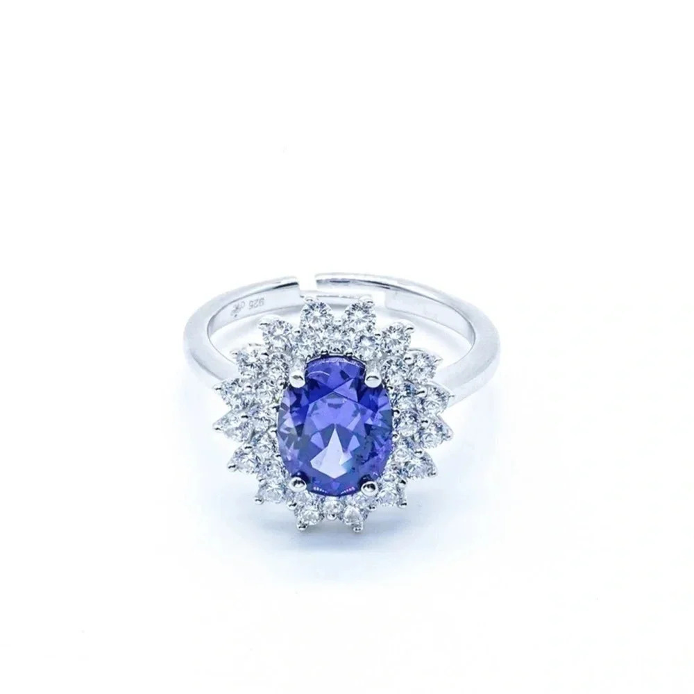 Women’s Sapphire Sparkle Halo Ring Sterlin